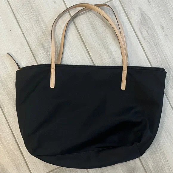 Kate Spade Kennedy Park Sophie Black Nylon Tote with Tan Handles- EUC - Picture 4 of 9